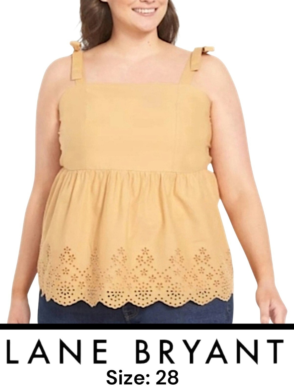 Lane Bryant Tan Eyelet-Trim Tie Strap Camisole